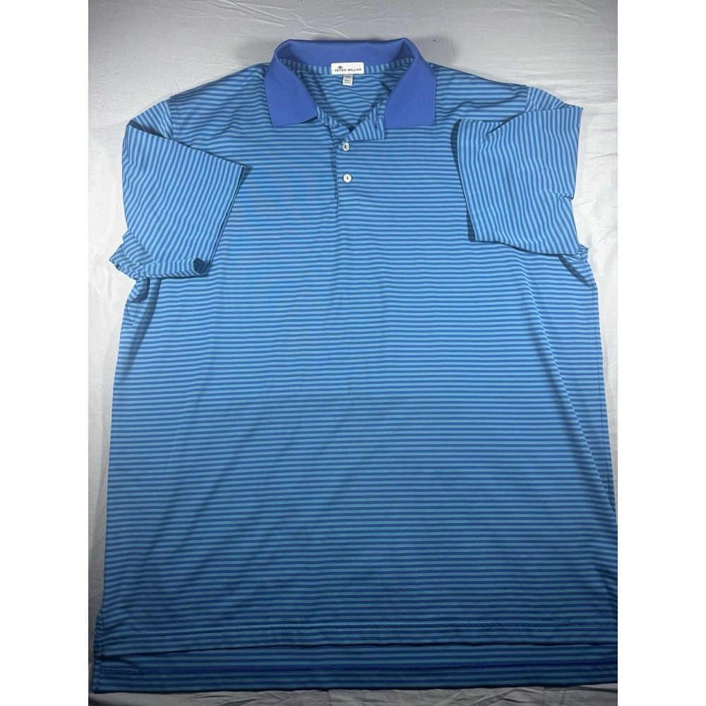 Peter Millar Men's Blue Striped Short Sleeve Polo Size XXL